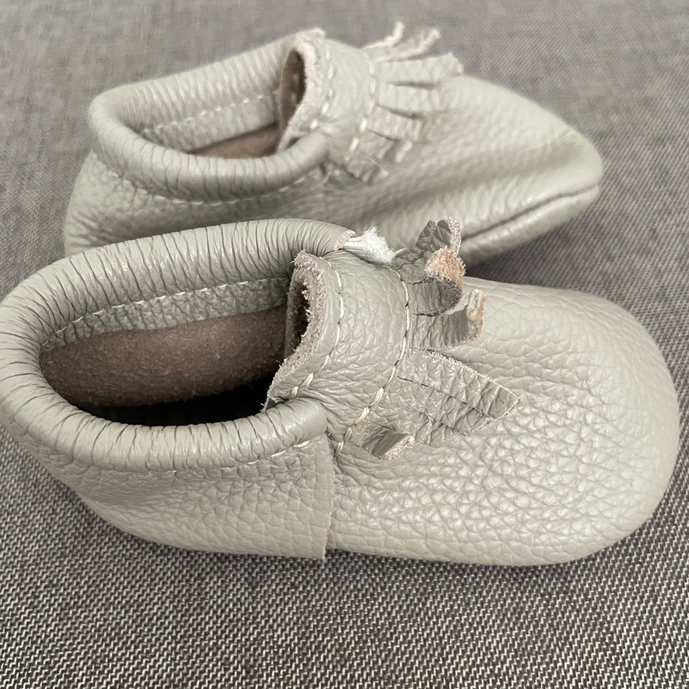 Freshly Picked Grey Leather Baby Moccasins Size 3